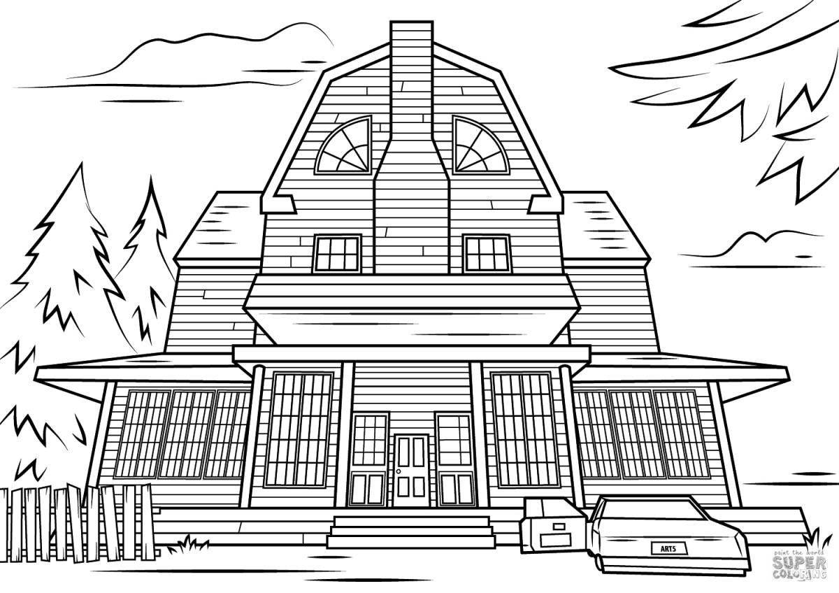 Exquisite minecraft house coloring page