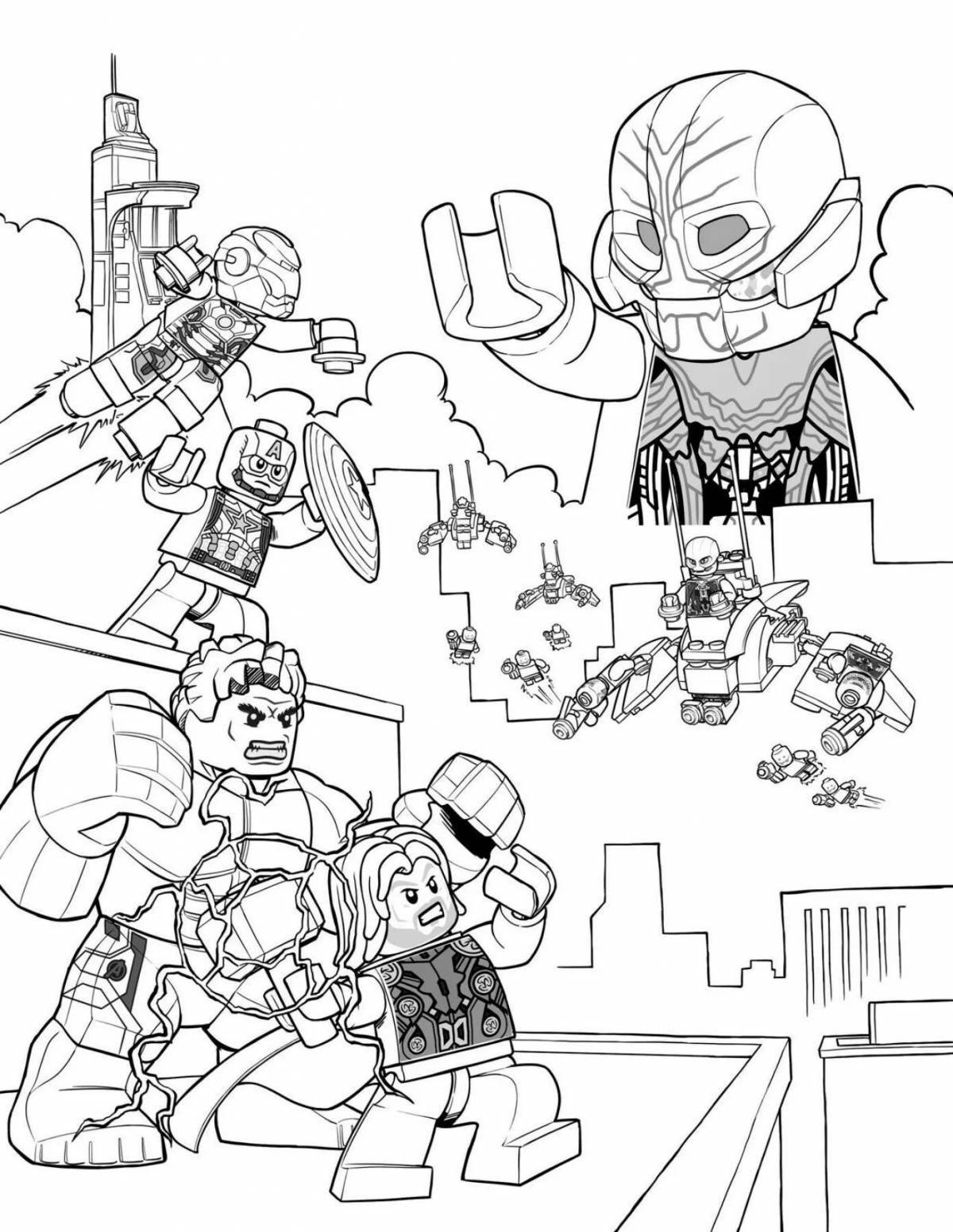 Playful lego heroes coloring page