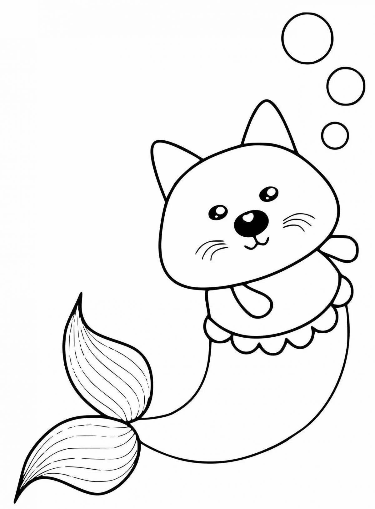 Adorable coloring kitty mermaid