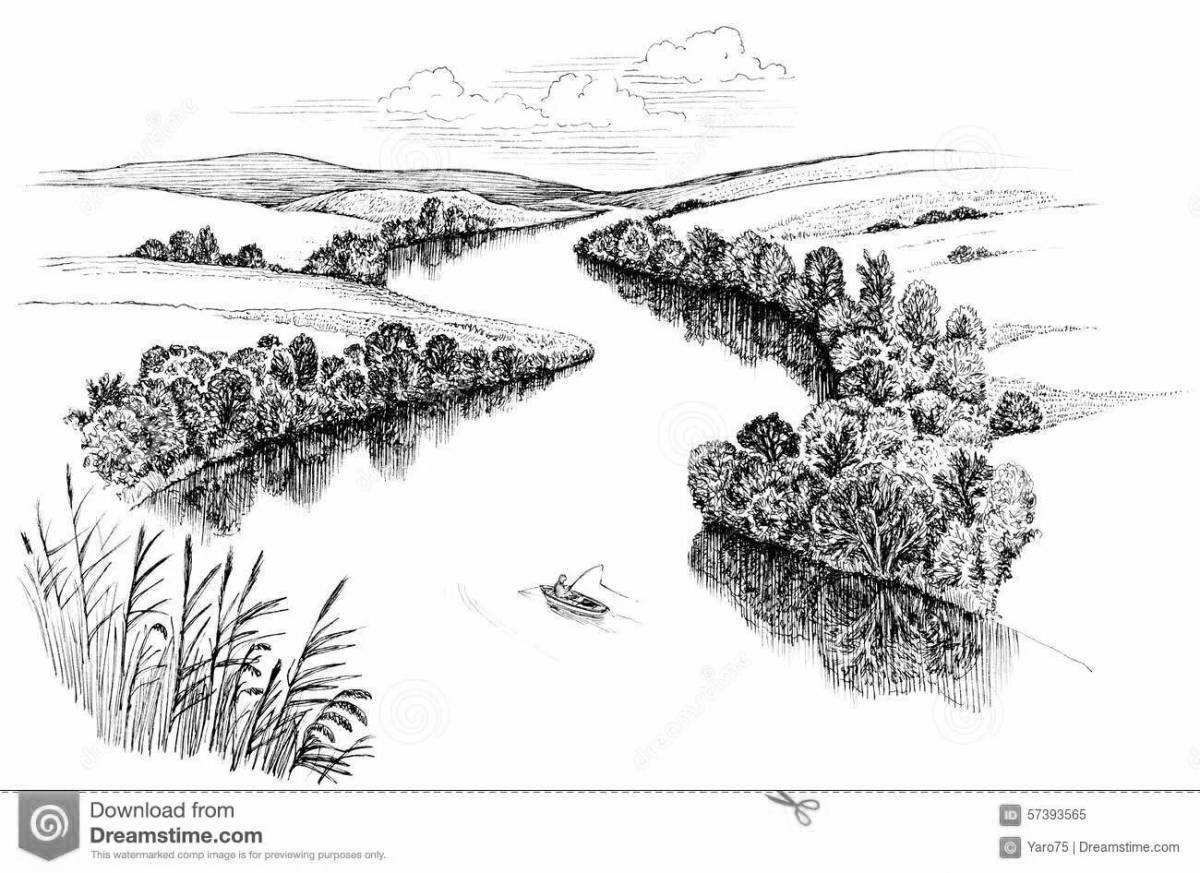 Photo Coloring page lush river volga