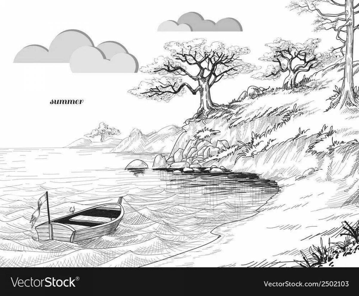 Photo Coloring book refreshing river volga