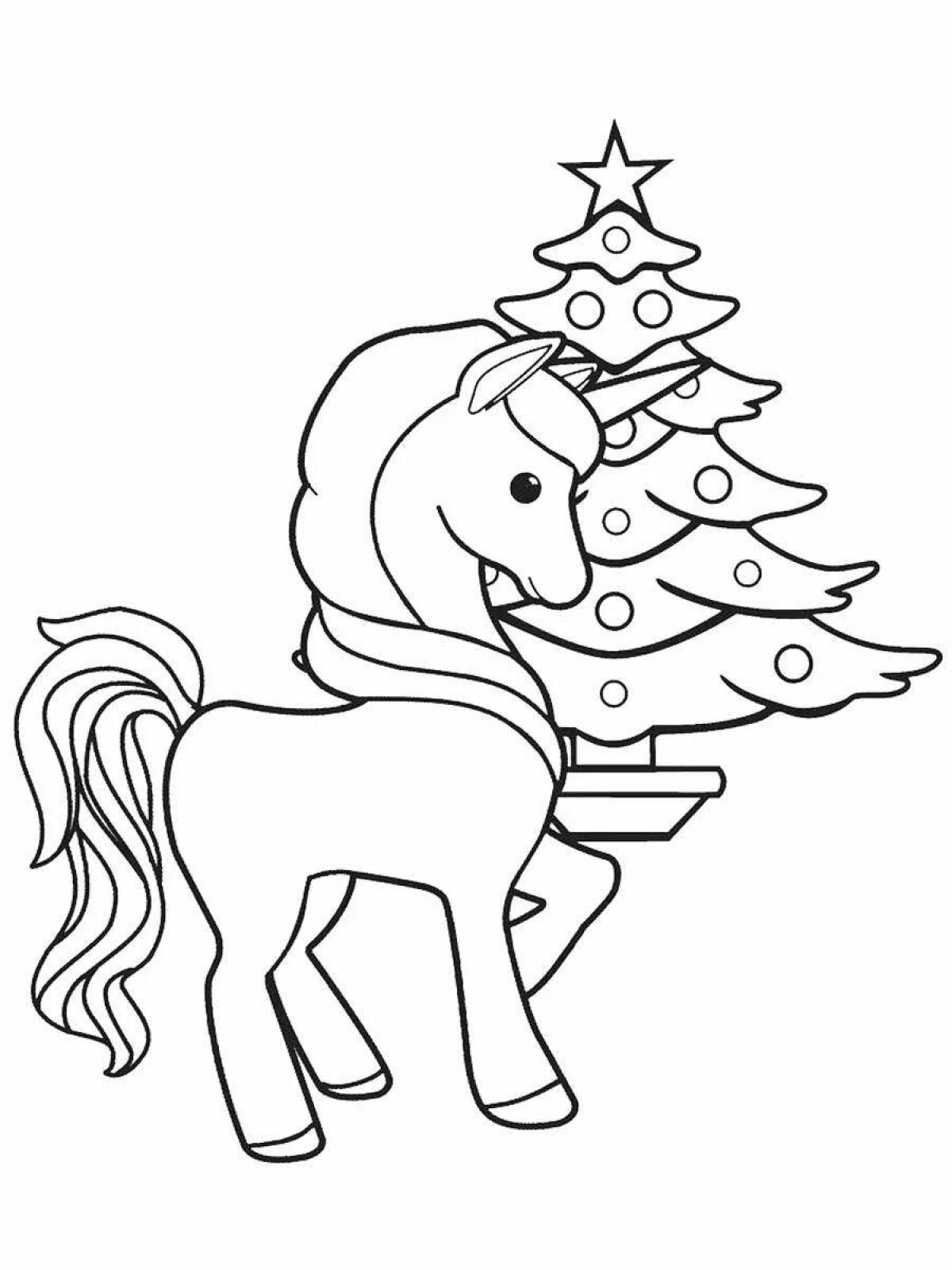 Majestic New Year's unicorn coloring page