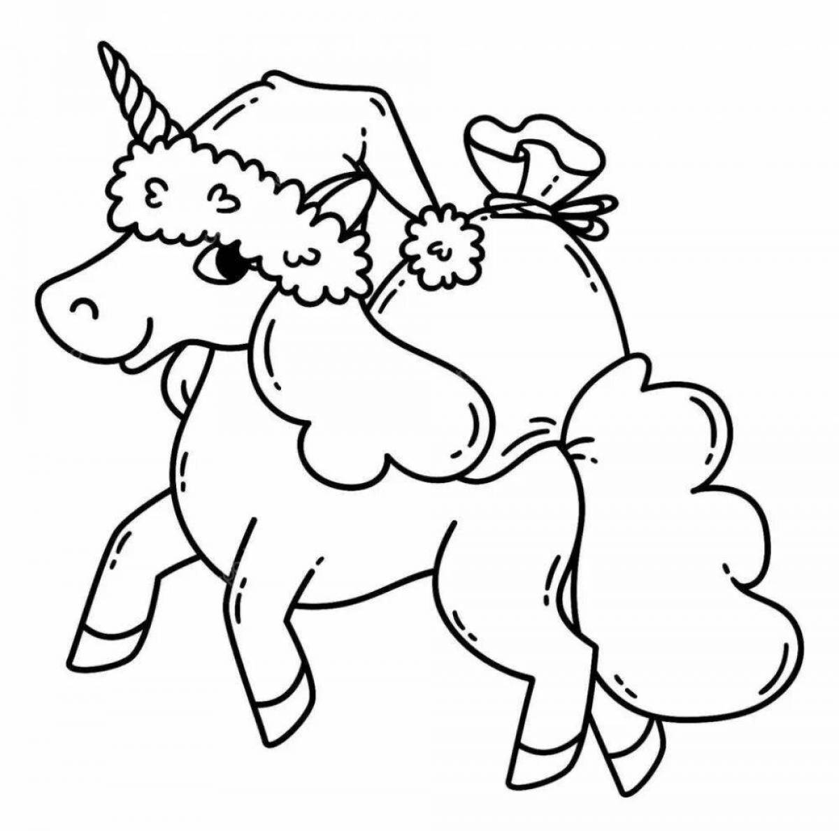 Glorious New Year's unicorn coloring page