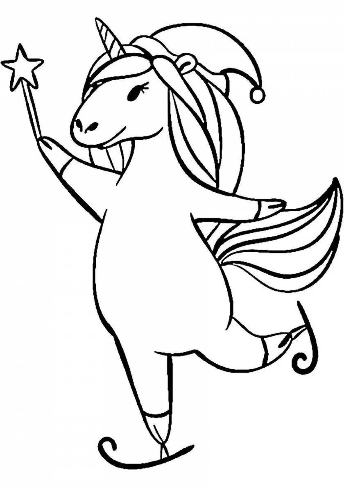 Coloring book cheerful New Year's unicorn