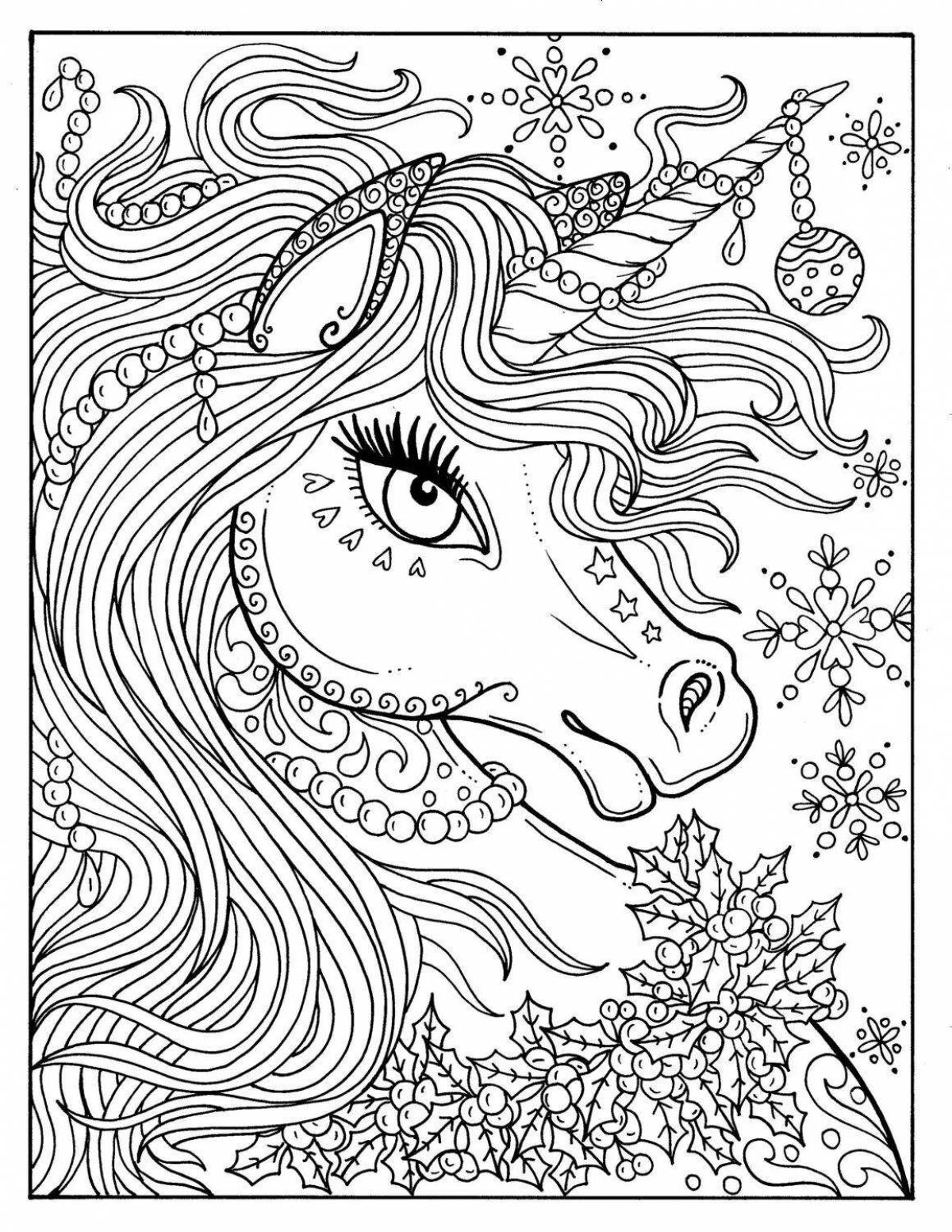 Inviting unicorn Christmas coloring book