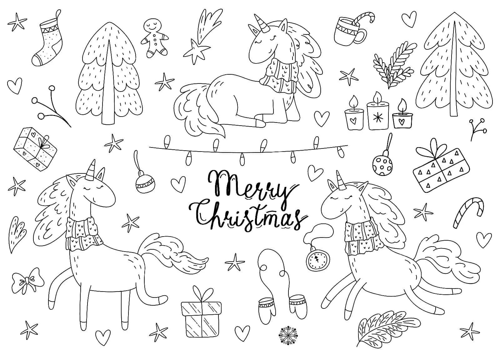 Royal new year unicorn coloring page