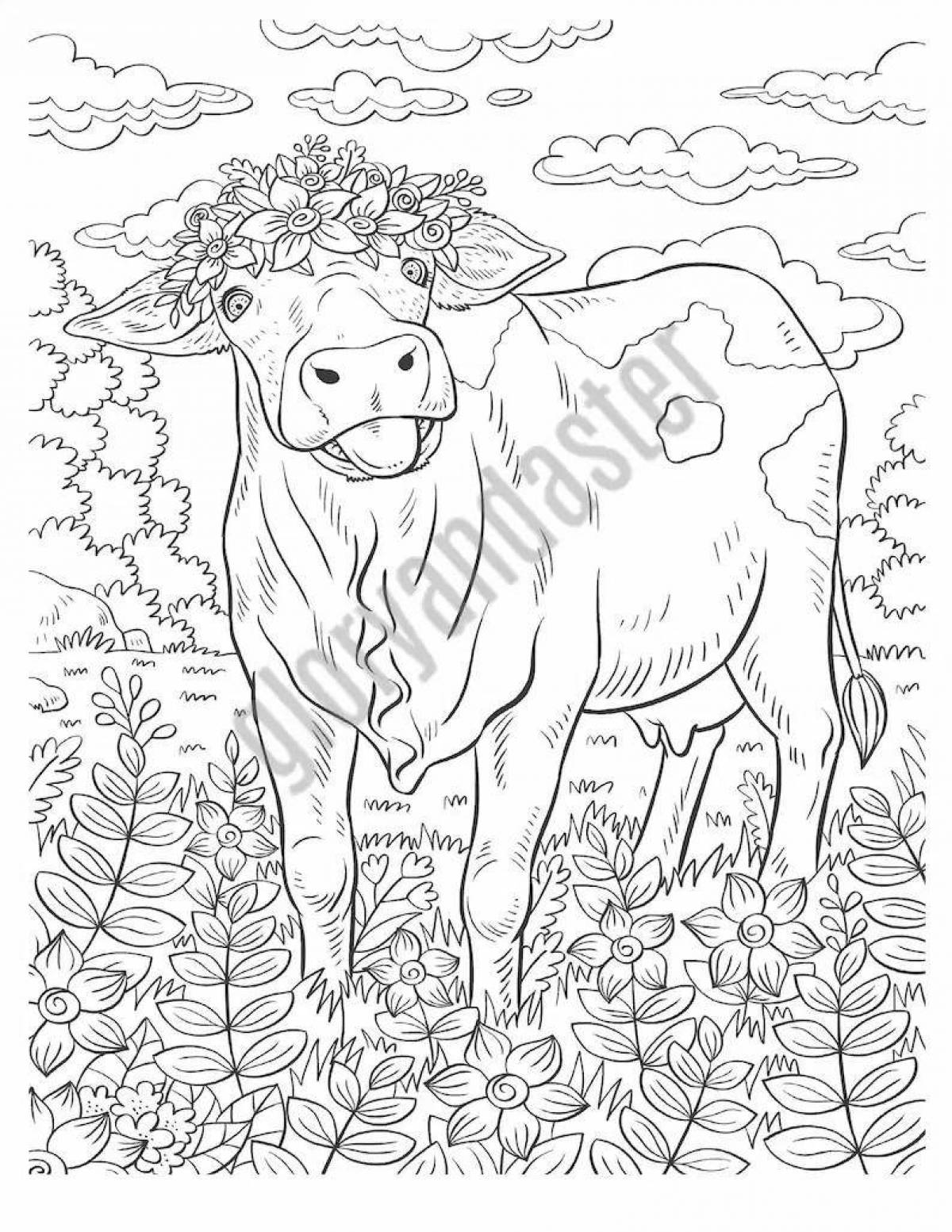 Раскраска с великолепным принтом коровы
