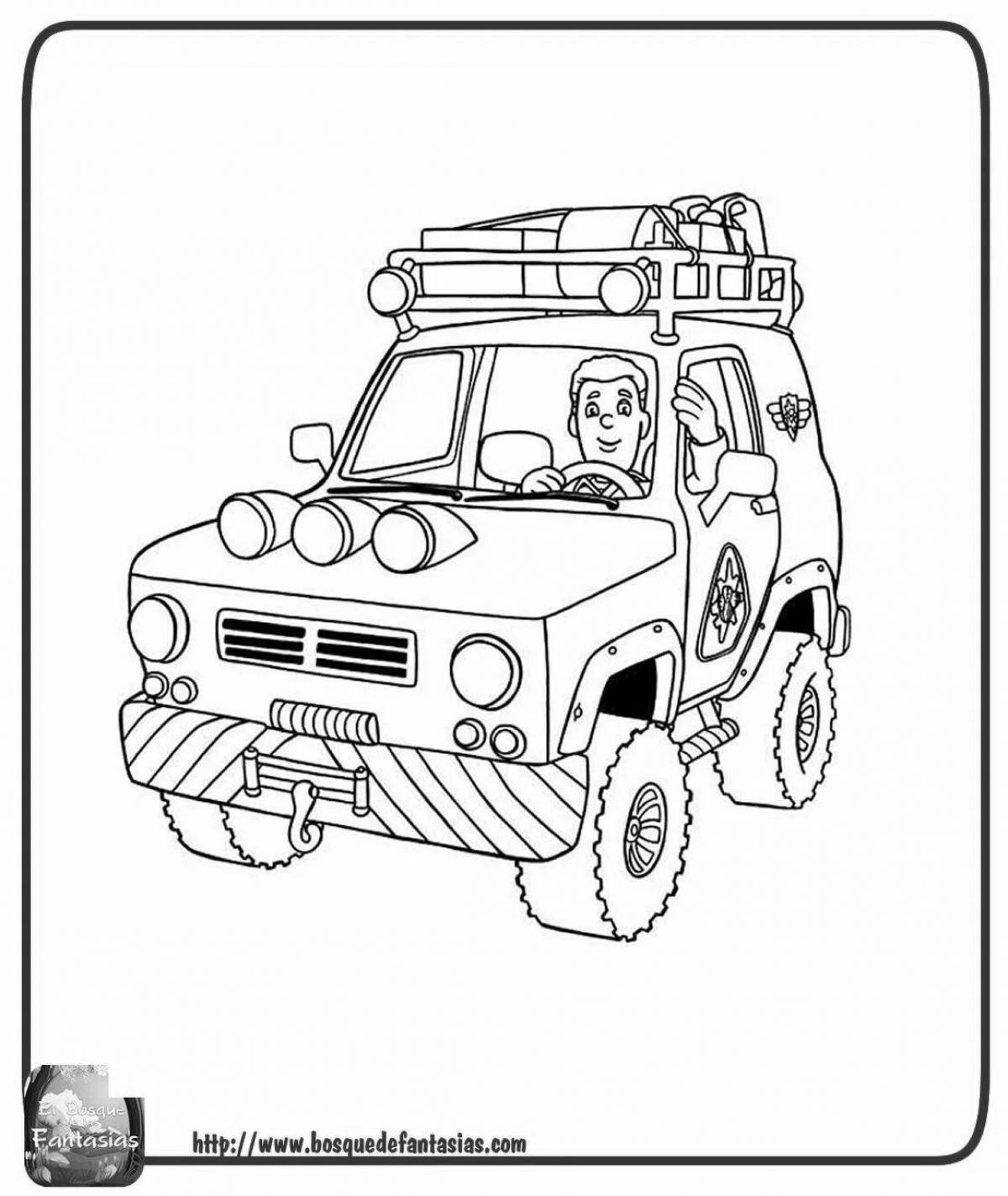 Charming police jeep coloring page