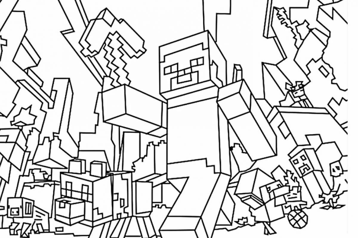 Coloring page of colorful minecraft stickers