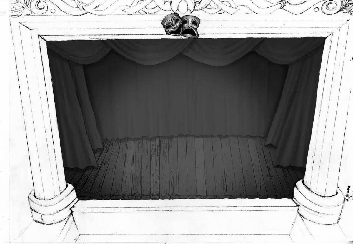 Coloring page shining theater stage