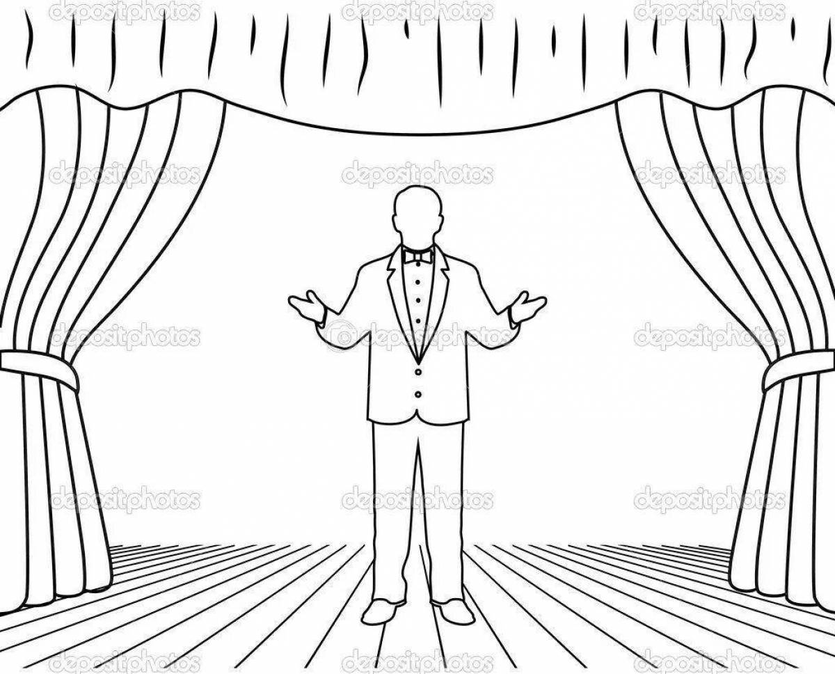 Playful theater scene coloring page