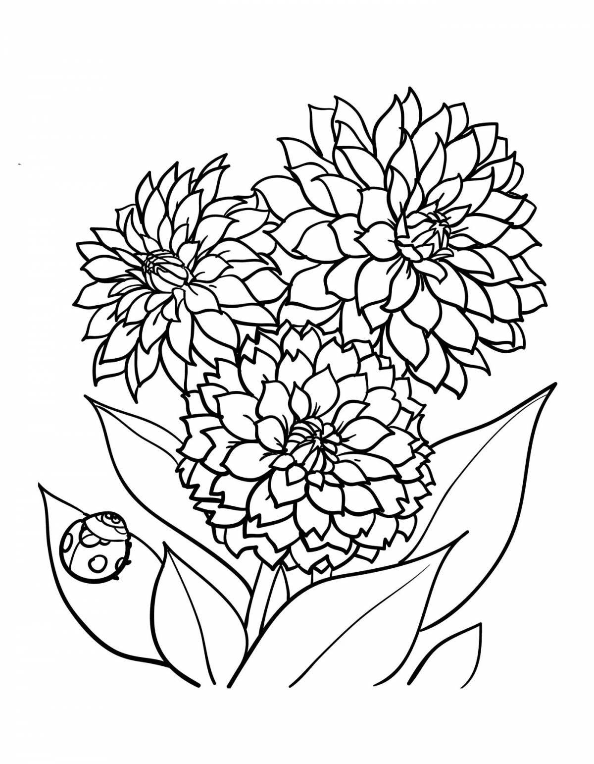 Colouring autumn bouquet of rich flowers