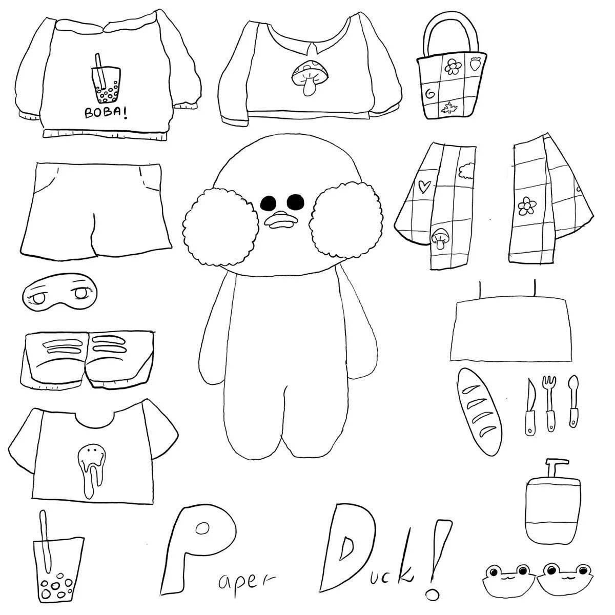 Coloring page charming clothes for paper duck lalafanfan