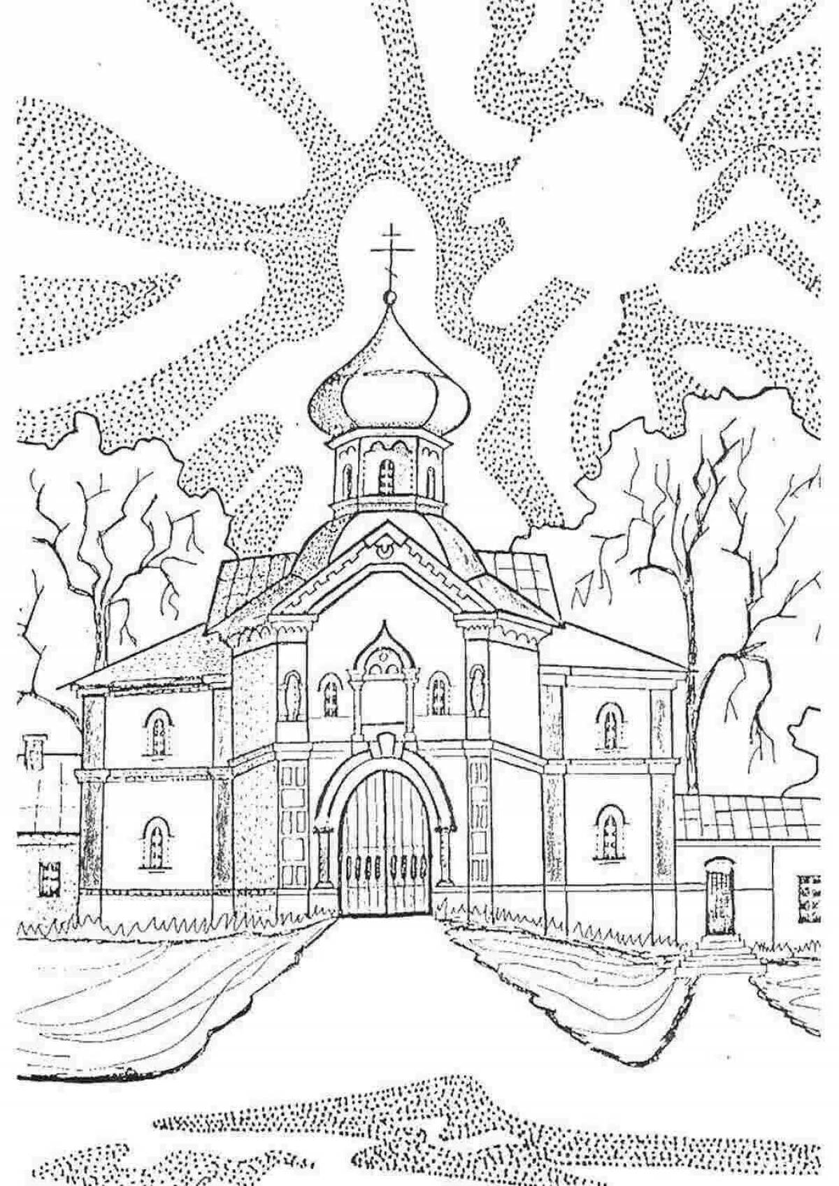 Sky church coloring page