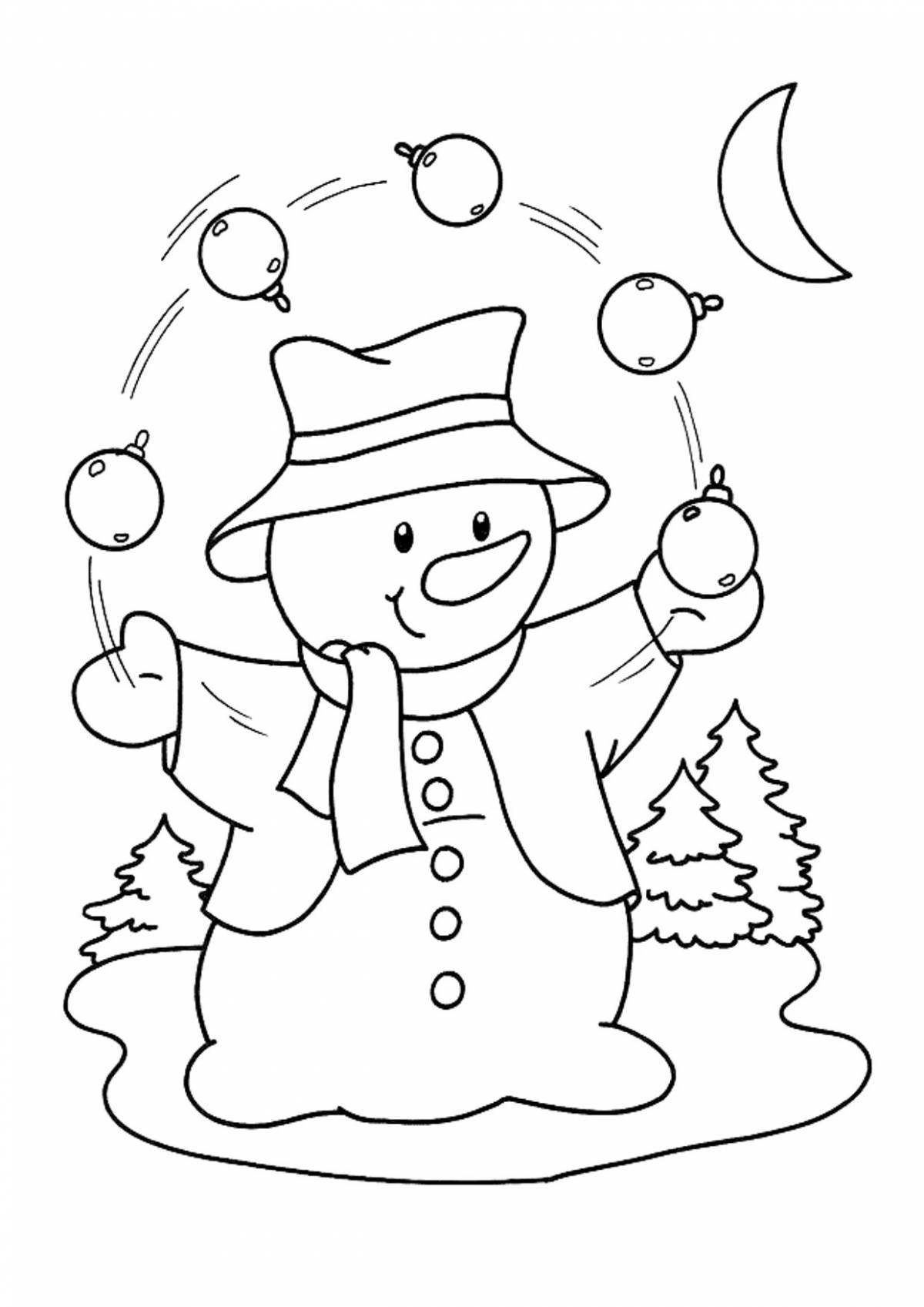 Радостная раскраска снеговик для детей 3 4