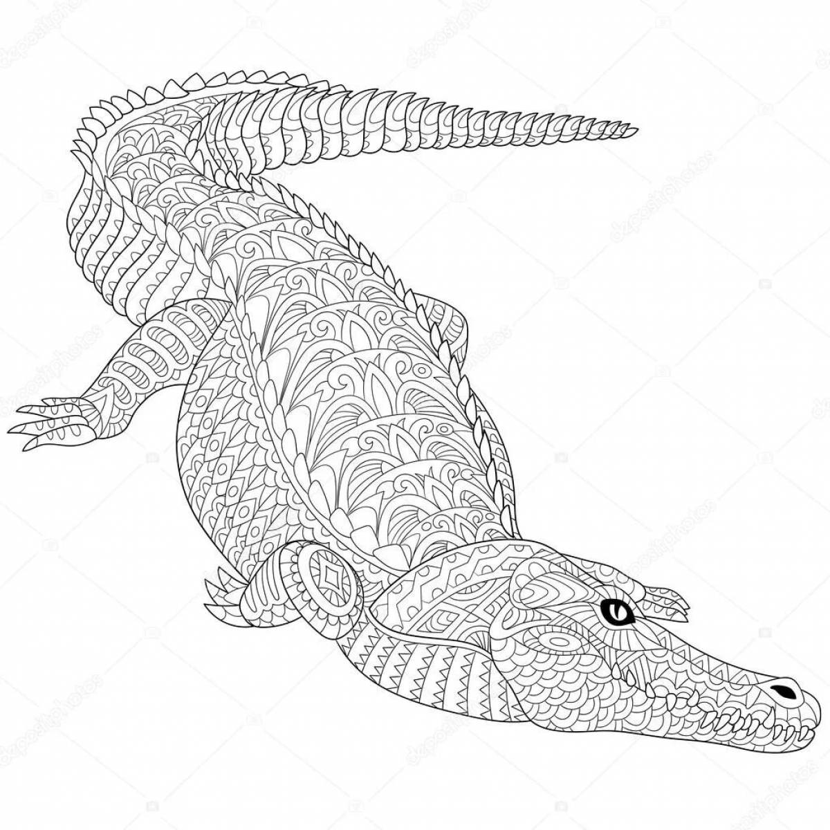 Раскраска спокойный крокодил антистресс