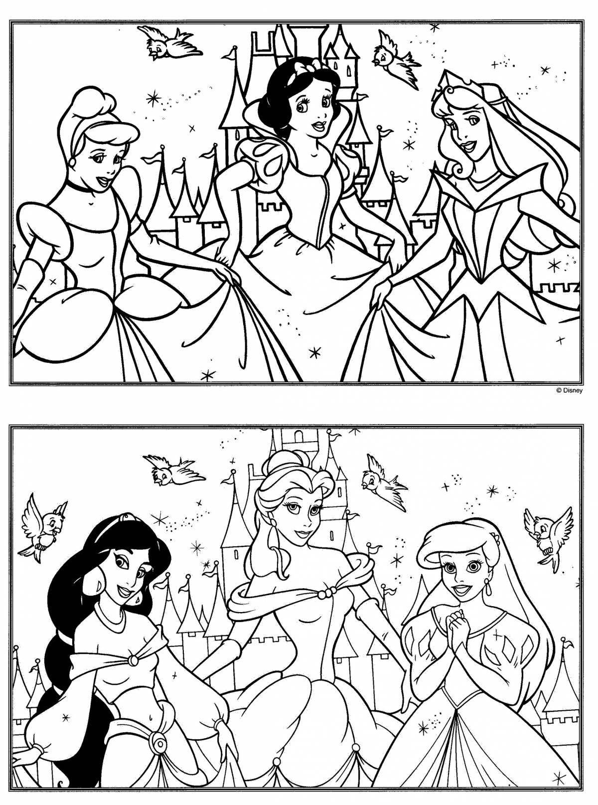 Vibrant coloring of all Disney princesses