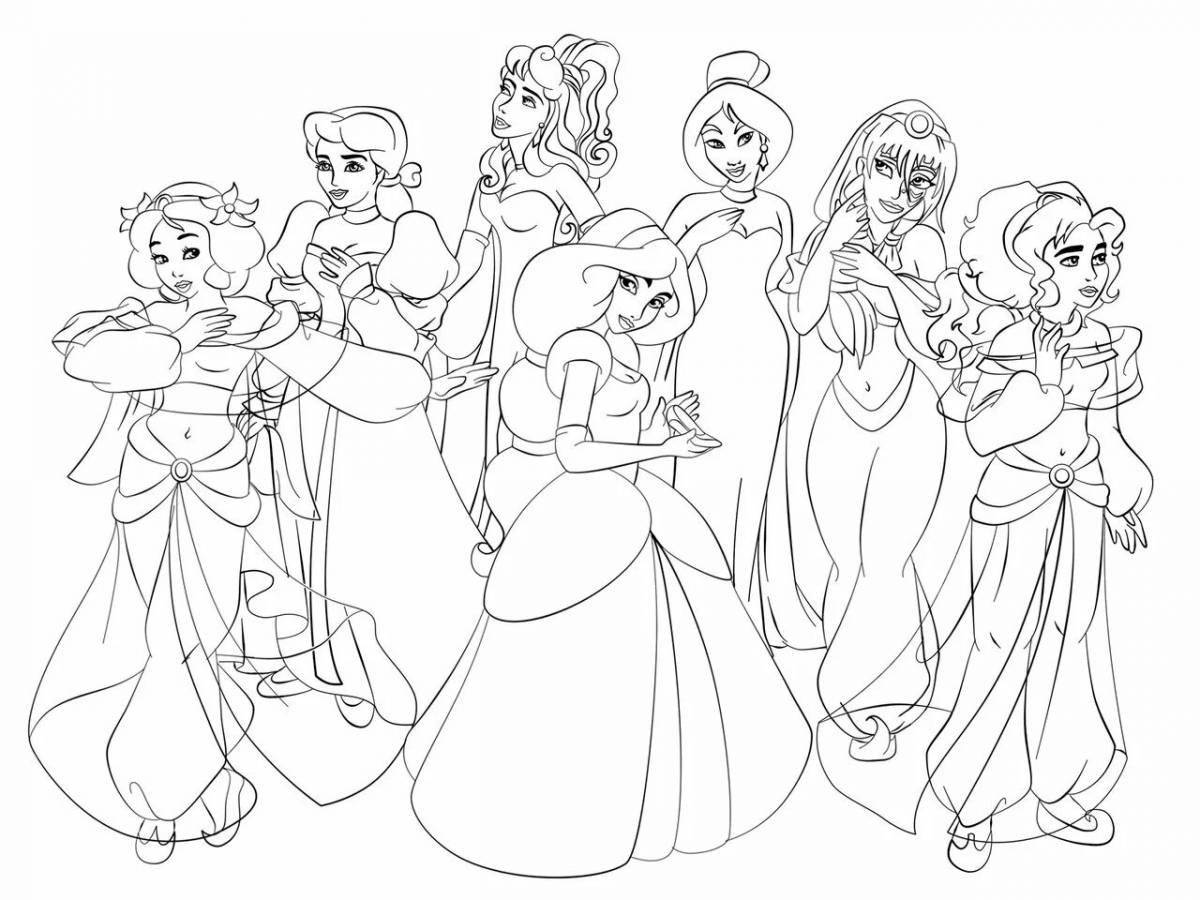 Amazing coloring book with all the Disney princesses