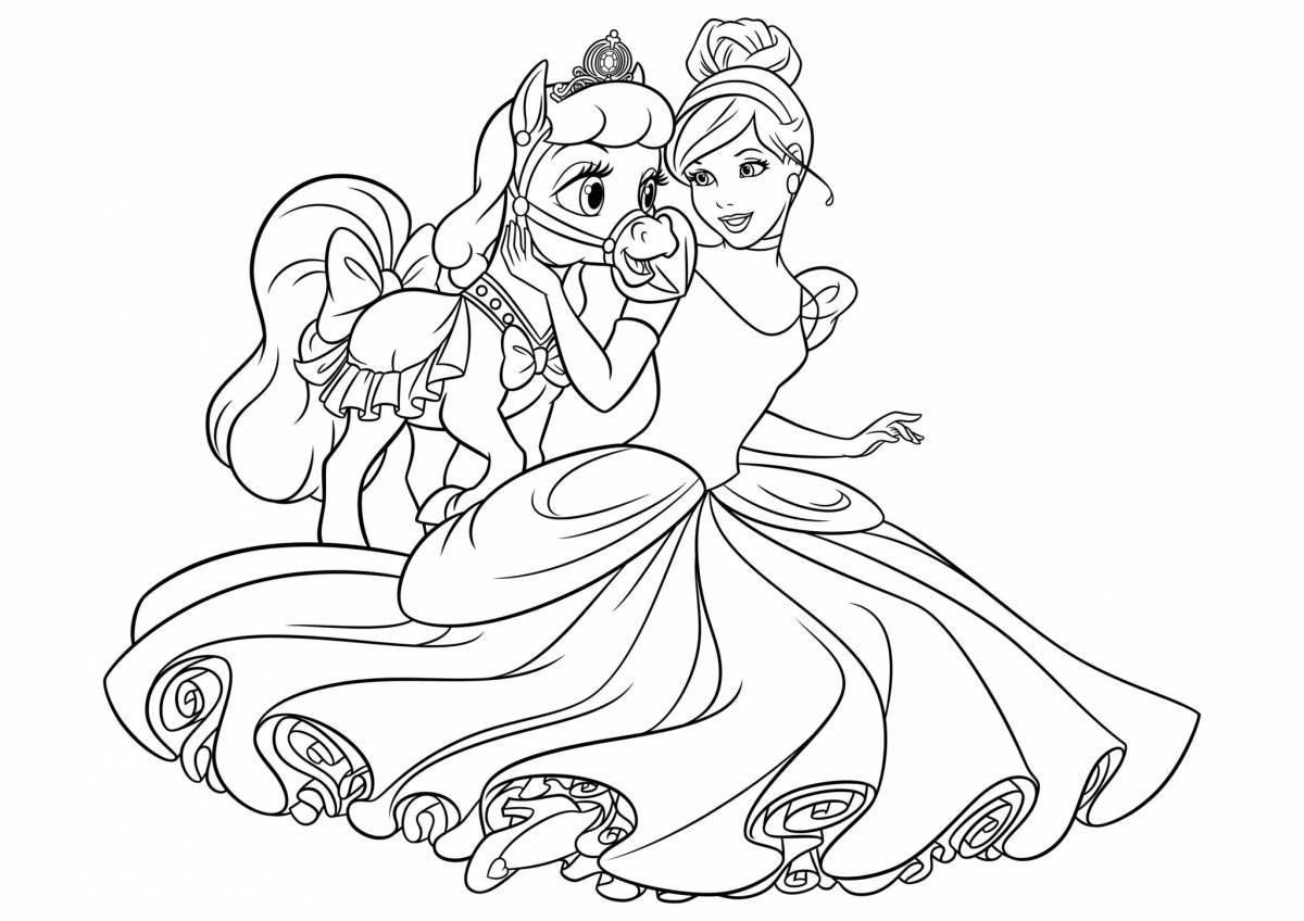 Large coloring page of all disney princesses