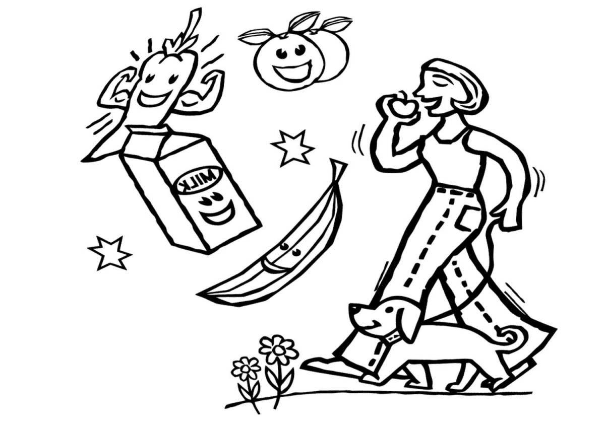 Happy health coloring page