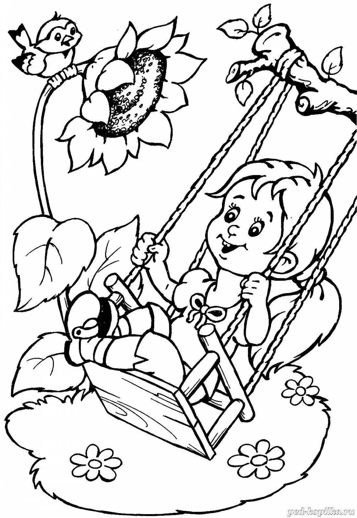 Coloring page wild girl on a swing