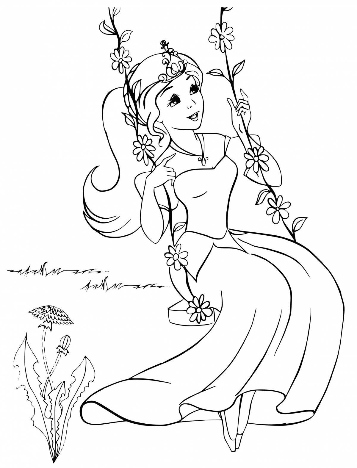 Coloring page jubilant girl on a swing
