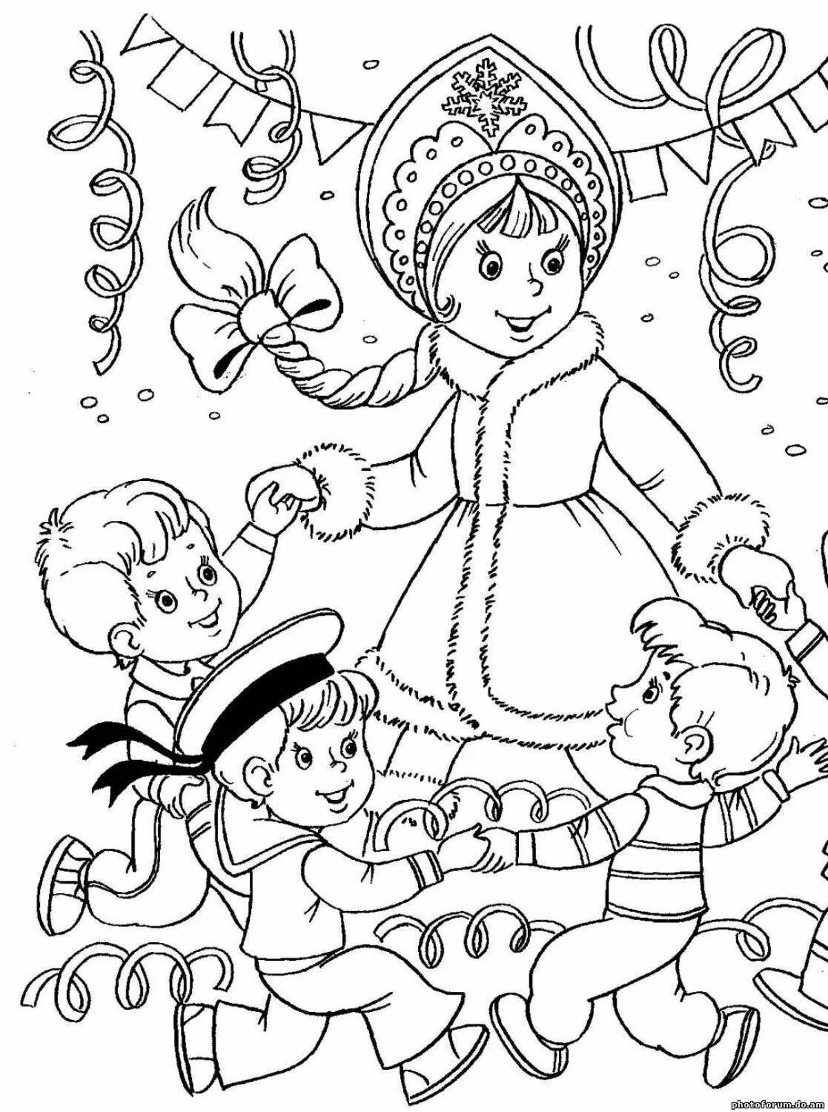 Exciting round dance around the tree coloring book