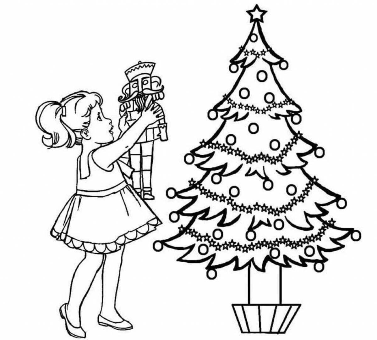 Coloring page a magnificent round dance around a tree