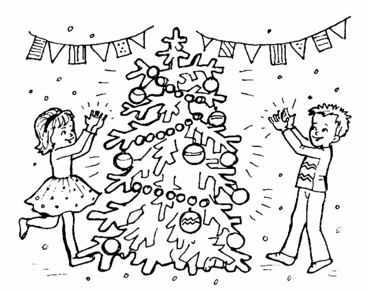 Coloring page amazing round dance around the tree