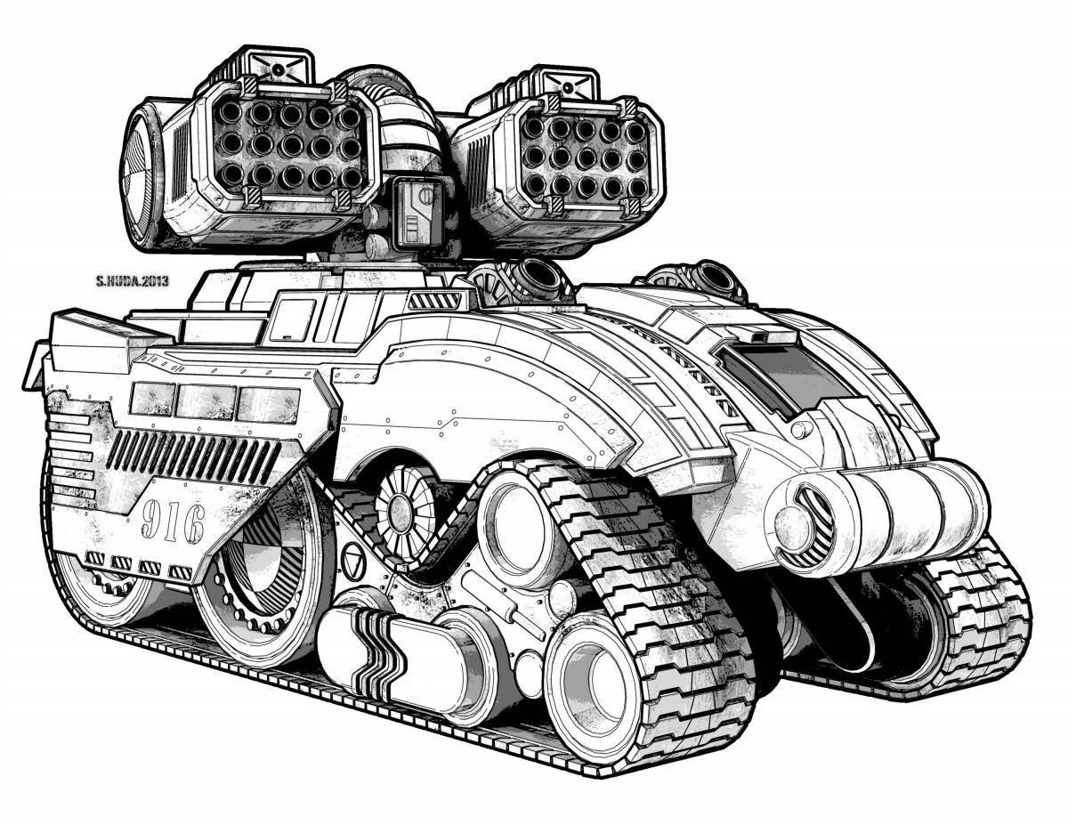 Intricate tank on wheels