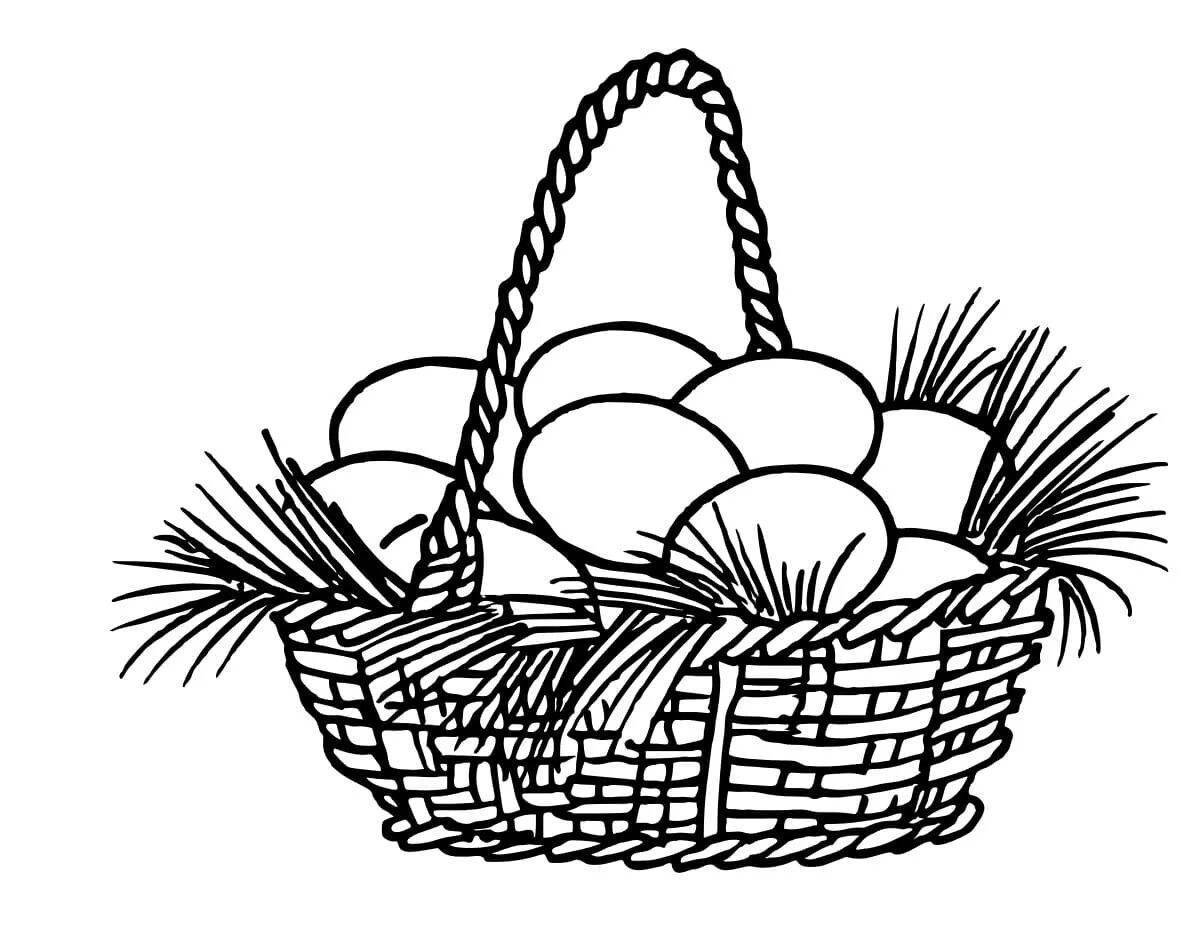 Раскраска корзинка с яйцами на Пасху