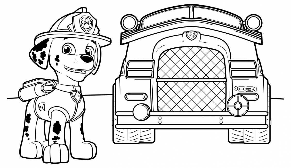 Захватывающая страница раскраски пожарной машины finley