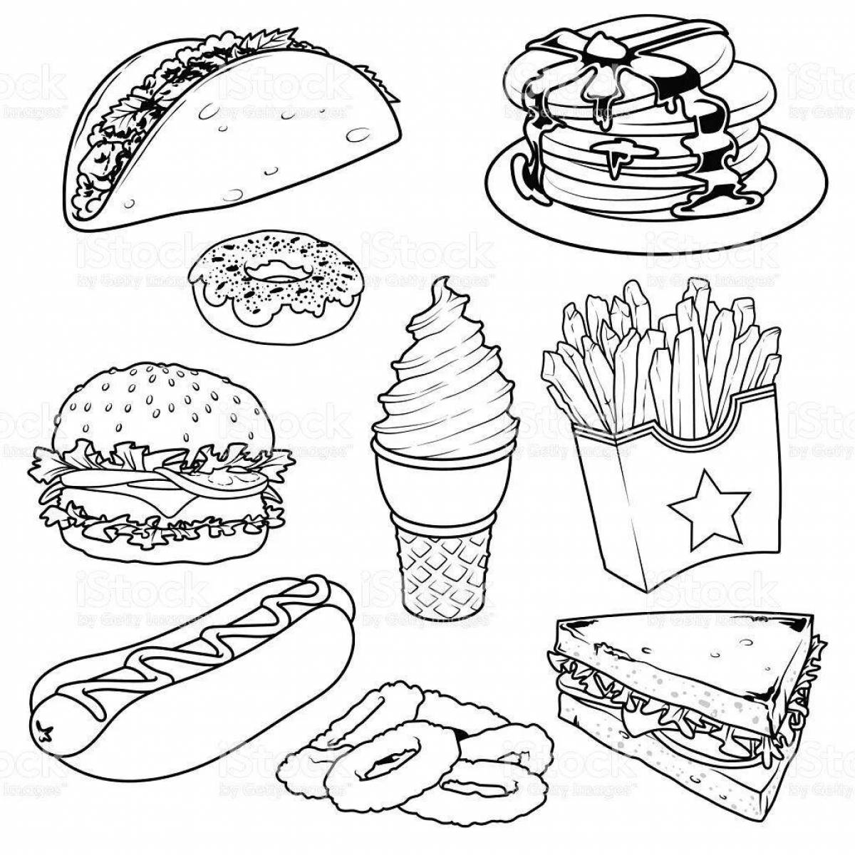 Аппетитная страница раскраски еды mcdonald's