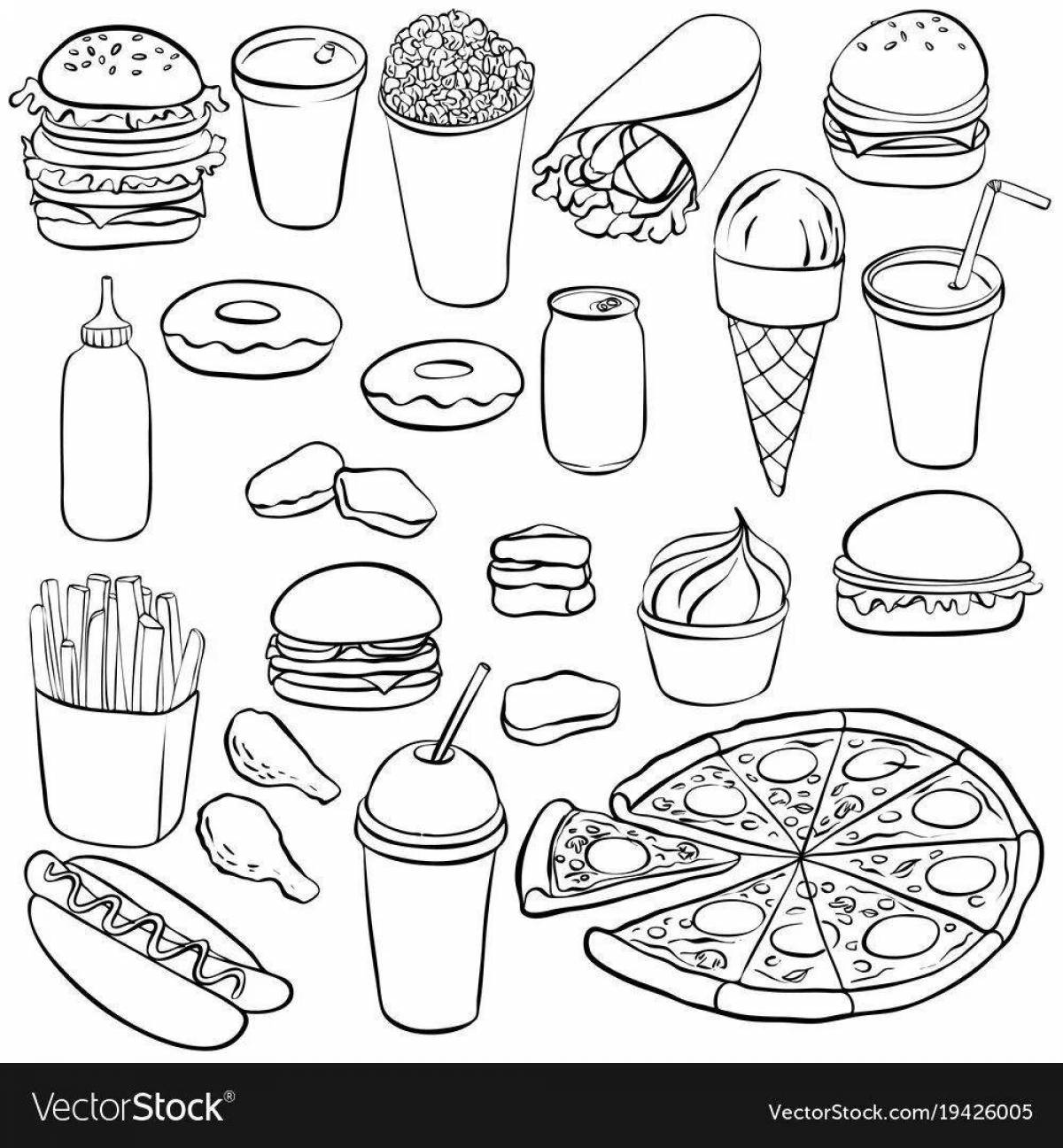 Аппетитная страница раскраски продуктов mcdonald's