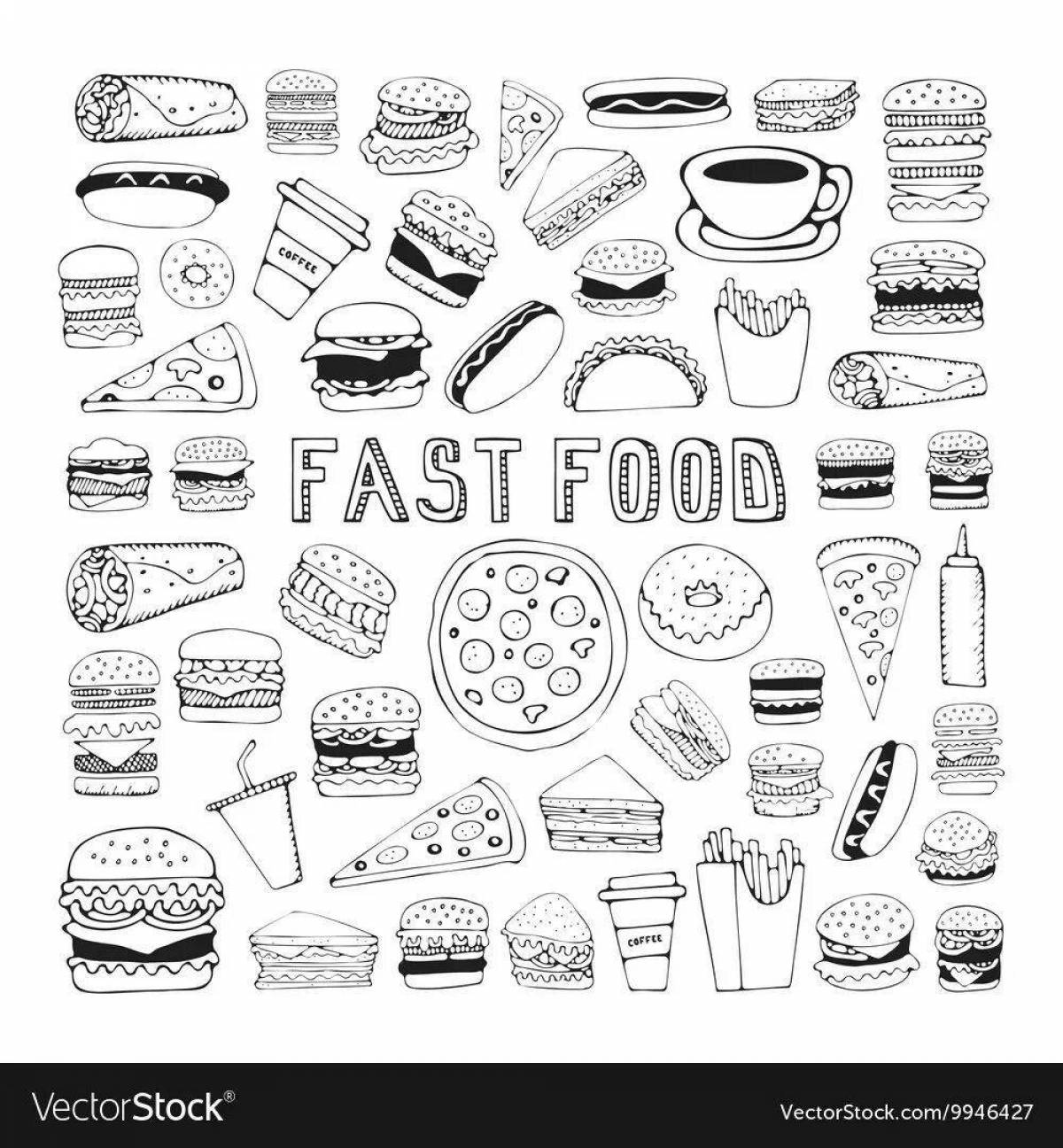 Пикантная страница раскраски еды mcdonald's