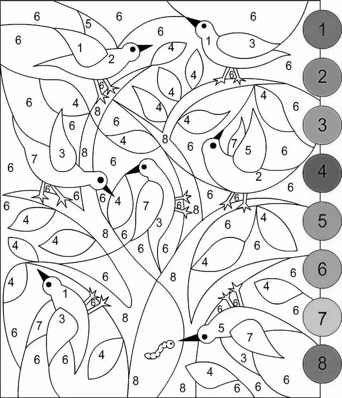 Яркая раскраска simple by numbers coloring page