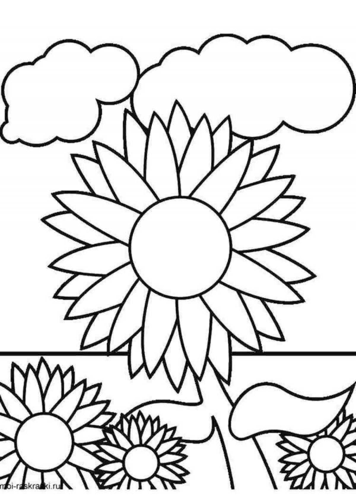 Раскраска солнце и цветы для детей