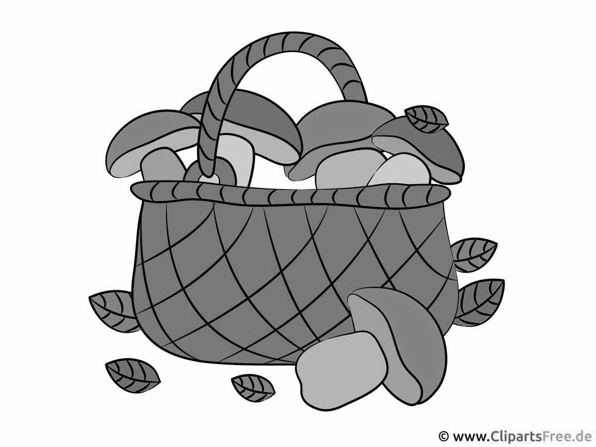 Coloring page joyful basket with mushrooms