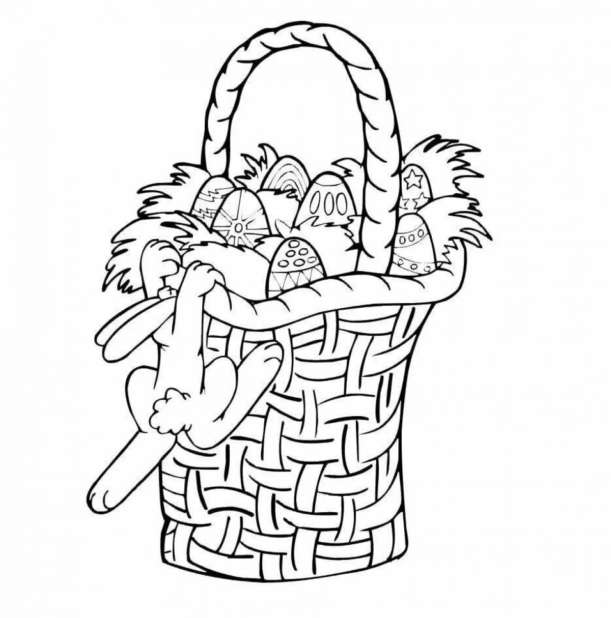 Coloring page funny basket with mushrooms