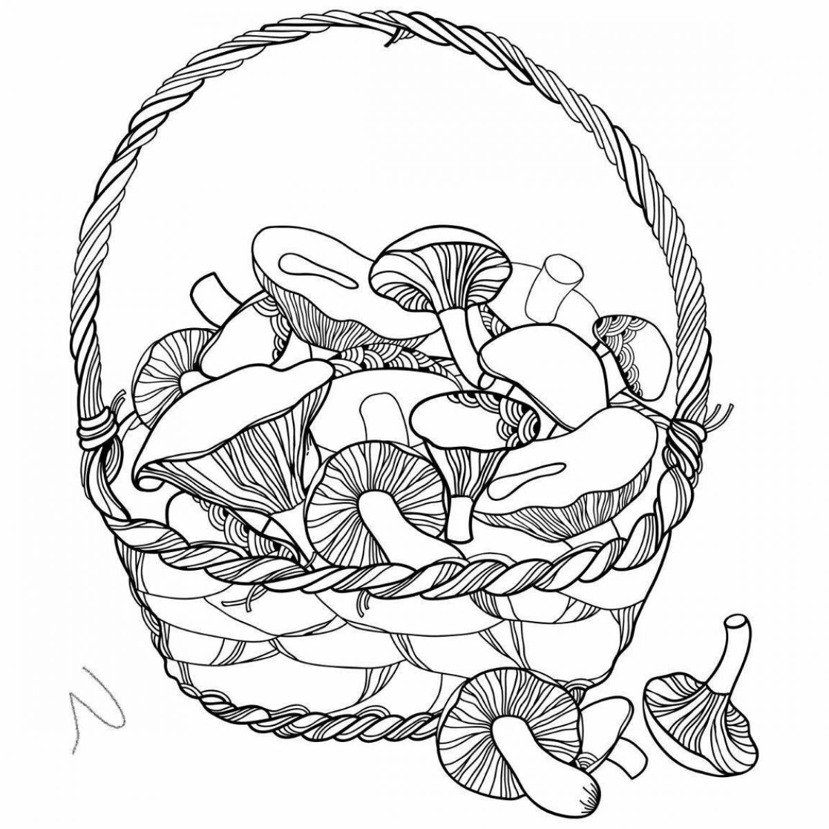 Coloring page gorgeous mushroom basket