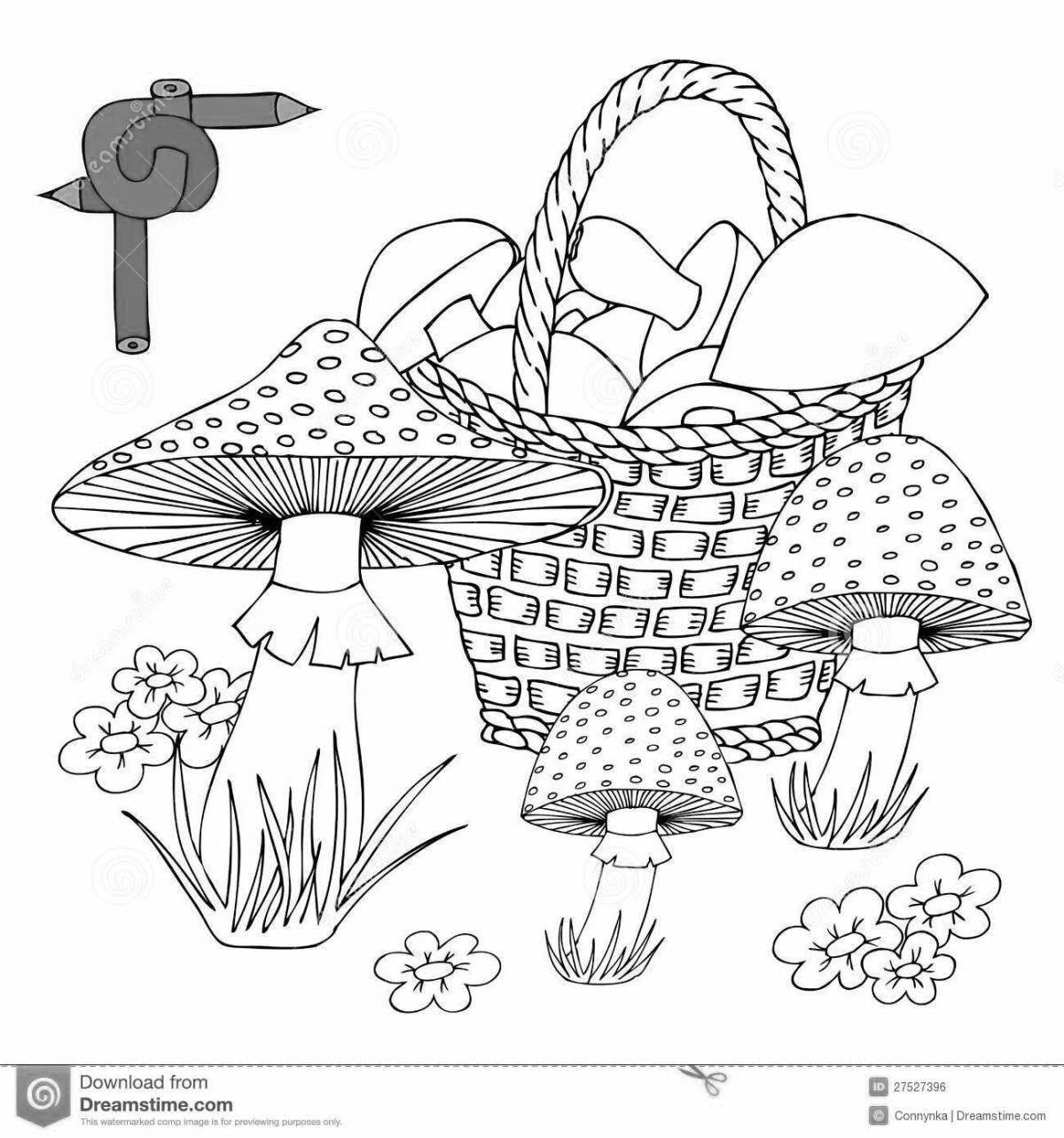 Раскраска очаровательная корзинка с грибами