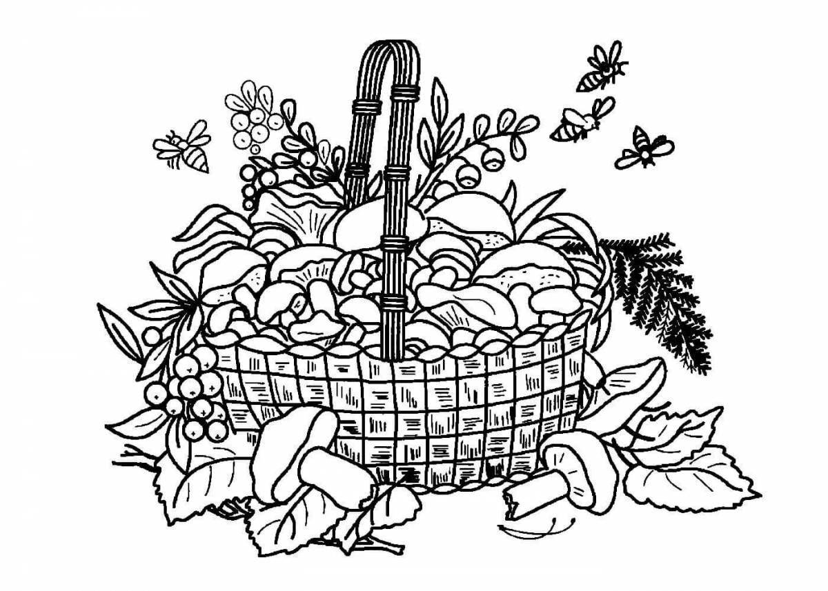 Fancy mushroom basket coloring page