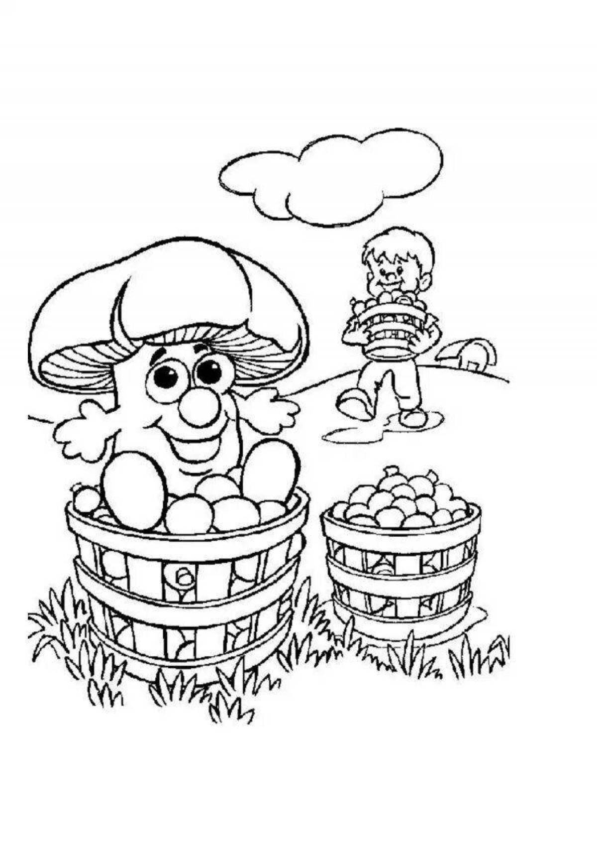 Coloring basket with sweet mushrooms
