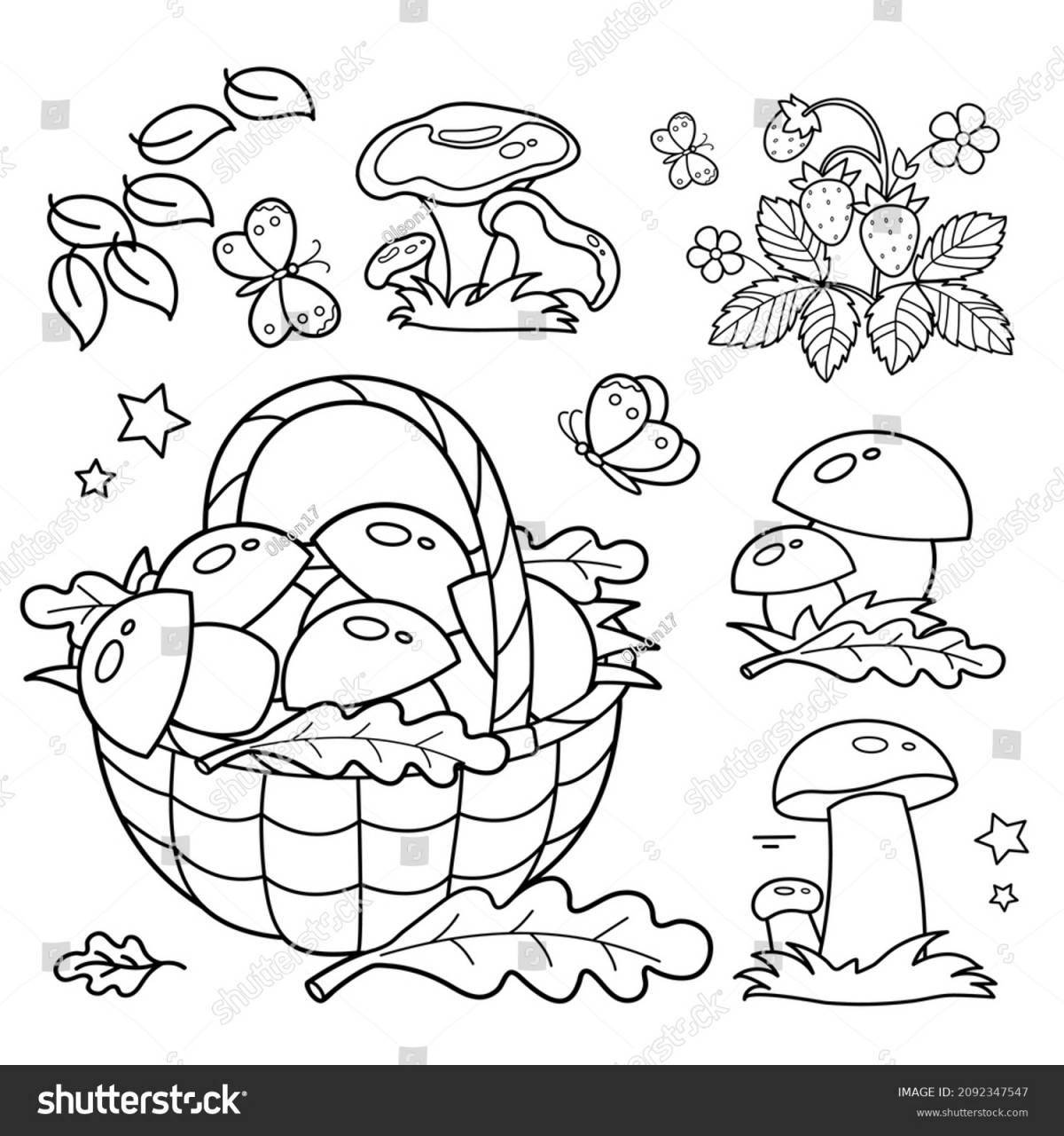 Coloring page festive mushroom basket