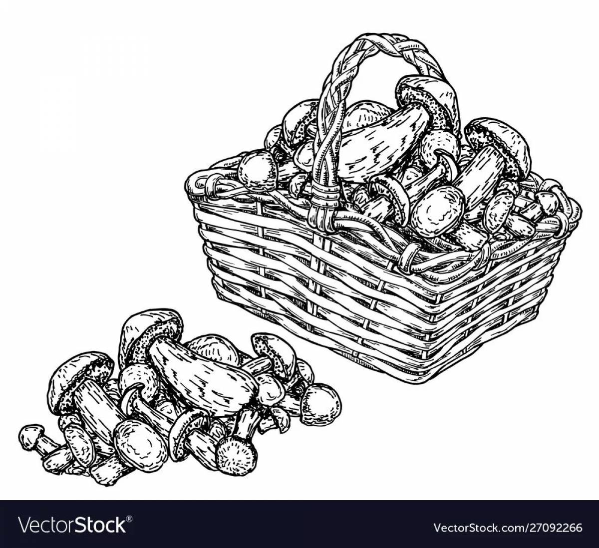 Coloring mushroom basket with scallops