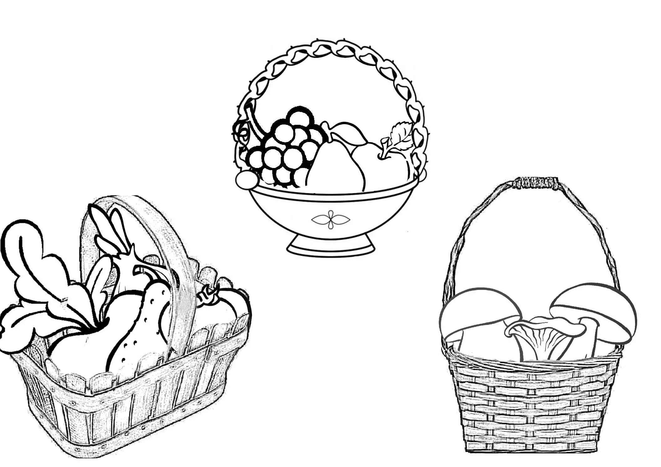 Coloring bright basket with mushrooms