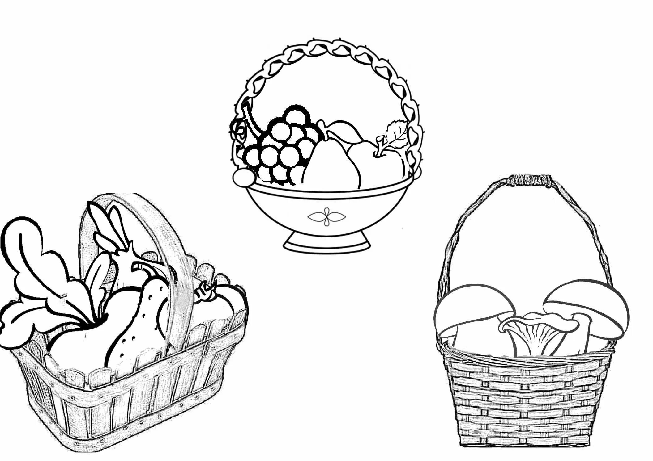 Раскраска яркая корзина с грибами