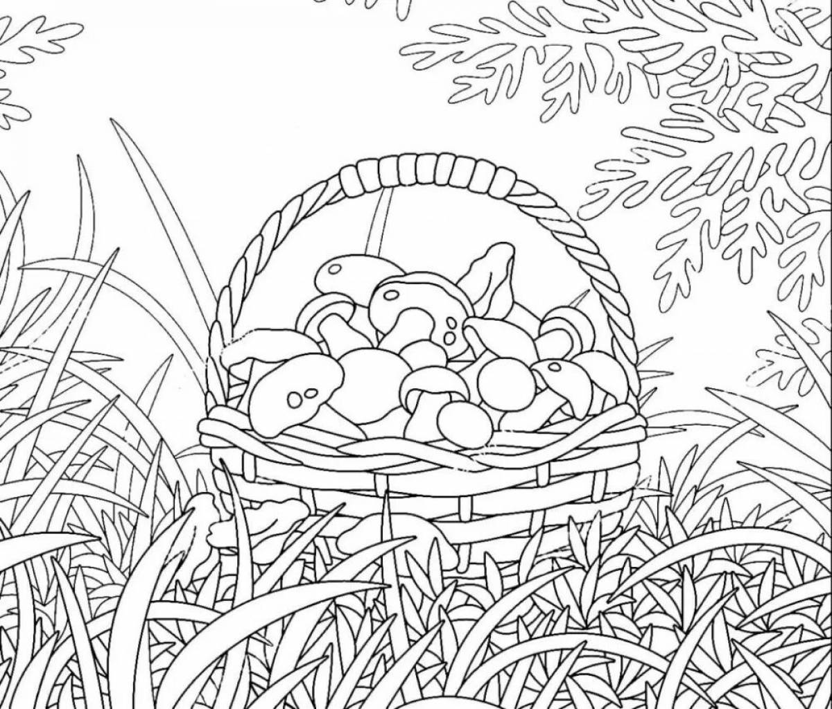 Rampant mushroom basket coloring page
