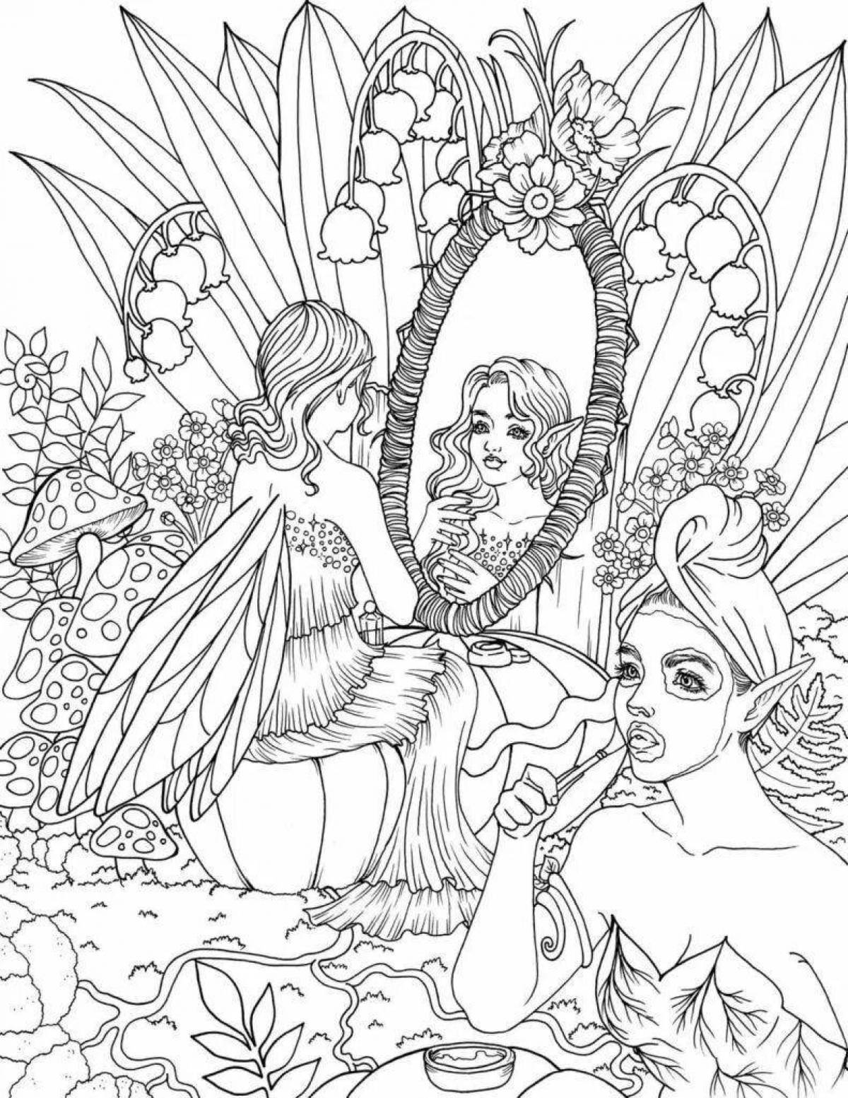 Fancy coloring of the magical world of fairies