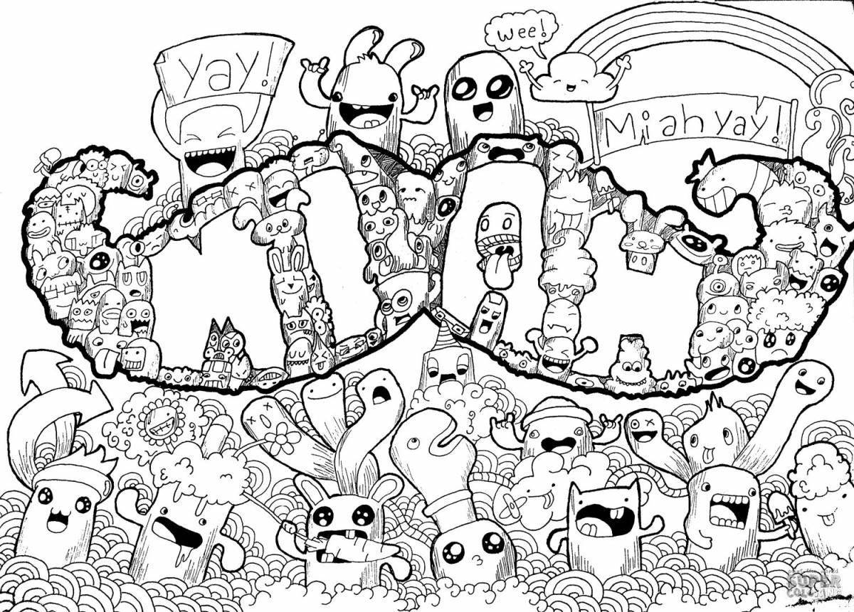 Peaceful anti-stress coloring doodle art